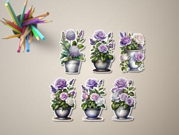 Preview: 6 Lila-Blumen im Blumentopf Sticker Set Preview: 6 Lila-Blumen im Blumentopf Sticker Set